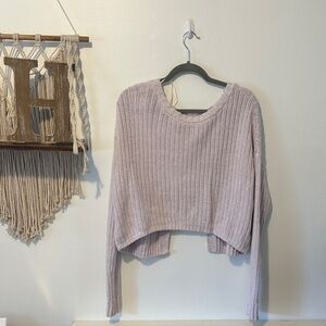 Hollister Women's Light Purple Lace Up Back Crew Neck Sweater